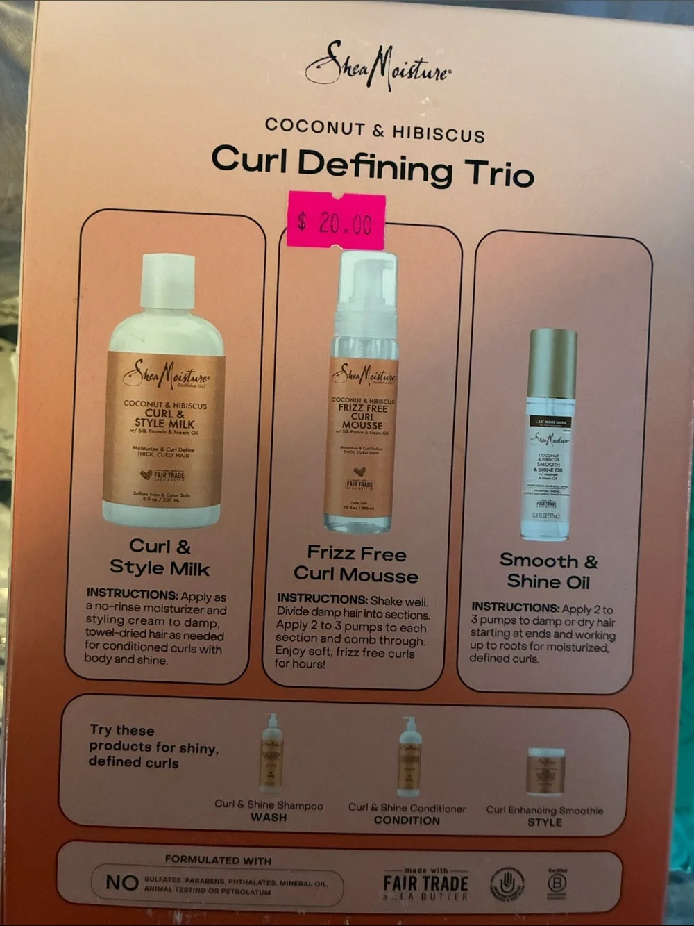 SheaMoisture Coconut & Hibiscus Curl Defining Trio - Coral, White, Gold